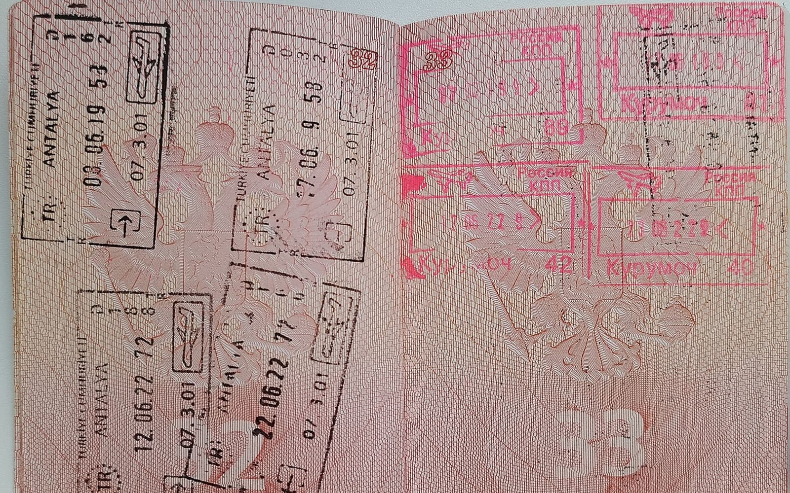 A Russian passport with Antalya entry stamps